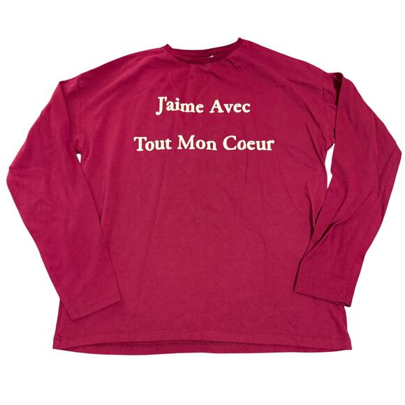 Zara Girls Size 13/14 Maroon Long Sleeve Shirt Causal‎ Crew Neck French Love - Picture 1 of 7